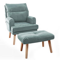 RELAXSESSEL NEMO mit Hocker und Holzfüßen - Blau, Holz (65/95/65cm) - Idohome