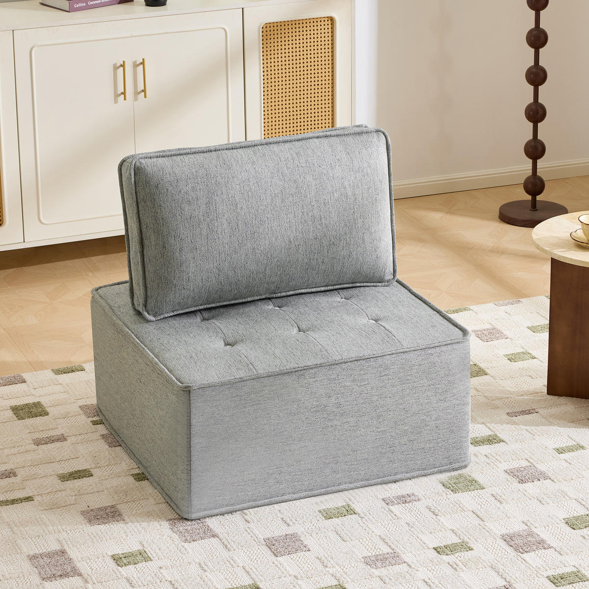 SOFA Leinen Hellgrau modular - Hellgrau, Holzwerkstoff/Textil (81/81/81cm) - WISHDOR