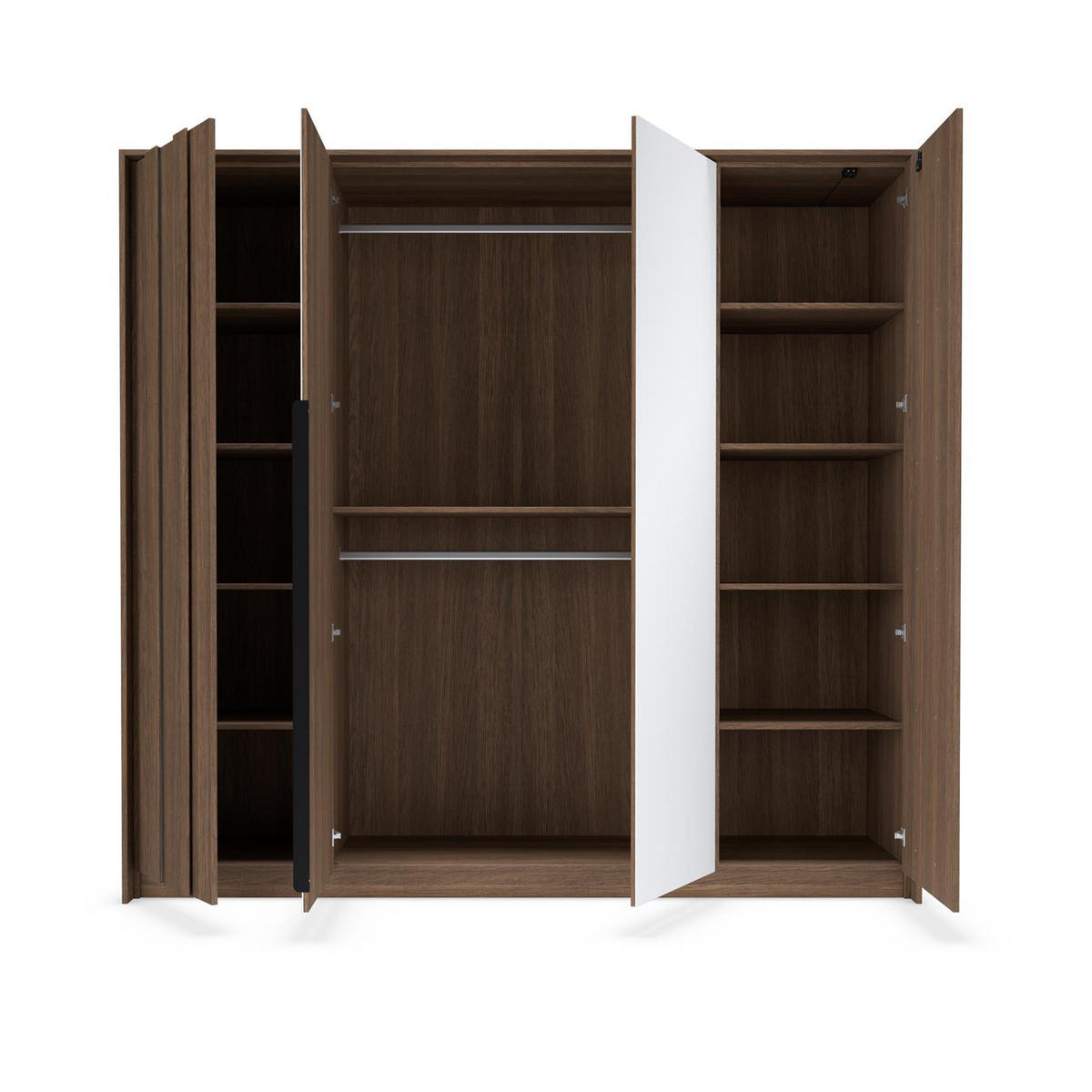 KLEIDERSCHRANK Faro, viertüriger mit Spiegel und LED - Eichefarben, Holzwerkstoff (223/210/60cm) - Bettso