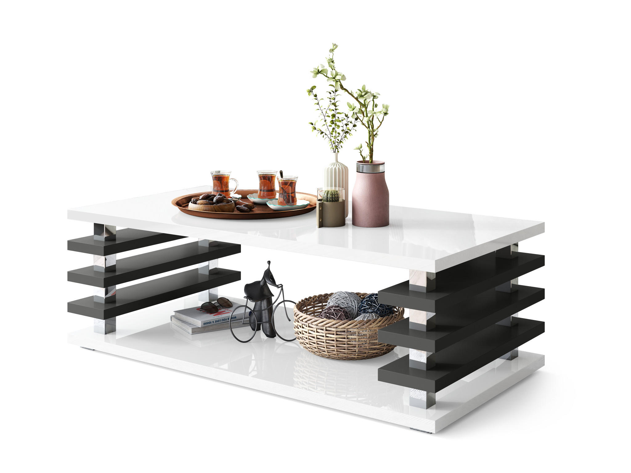 COUCHTISCH rechteckig Weiß Hochglanz - Anthrazit matt Ablage 120/40/60 cm - Weiß Hochglanz/Anthrazit, Holzwerkstoff (60/120/40cm) - designimpex