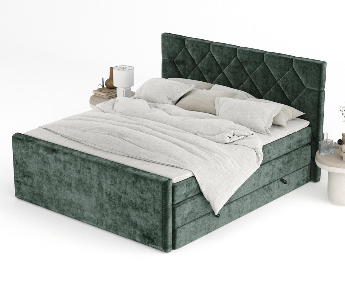 BOXSPRINGBETT Toma Grün 140/200 cm - Schwarz/Grün, Holz/Holzwerkstoff (140/200cm) - Maison de Reve