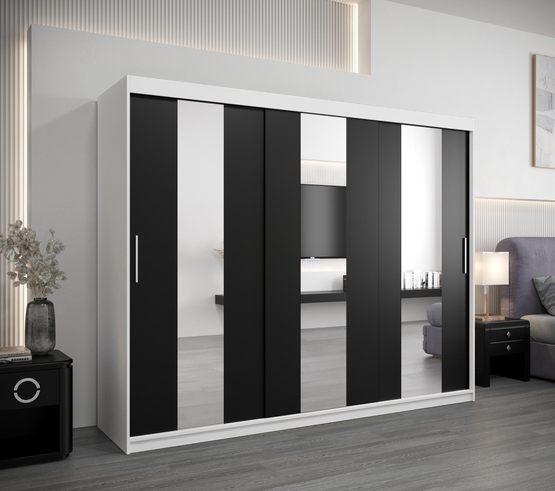 SCHWEBETÜRENSCHRANK 200/250/62 2-türig - Silberfarben/Schwarz, Holz/Kunststoff (250/200/62cm) - Abiks Möbel