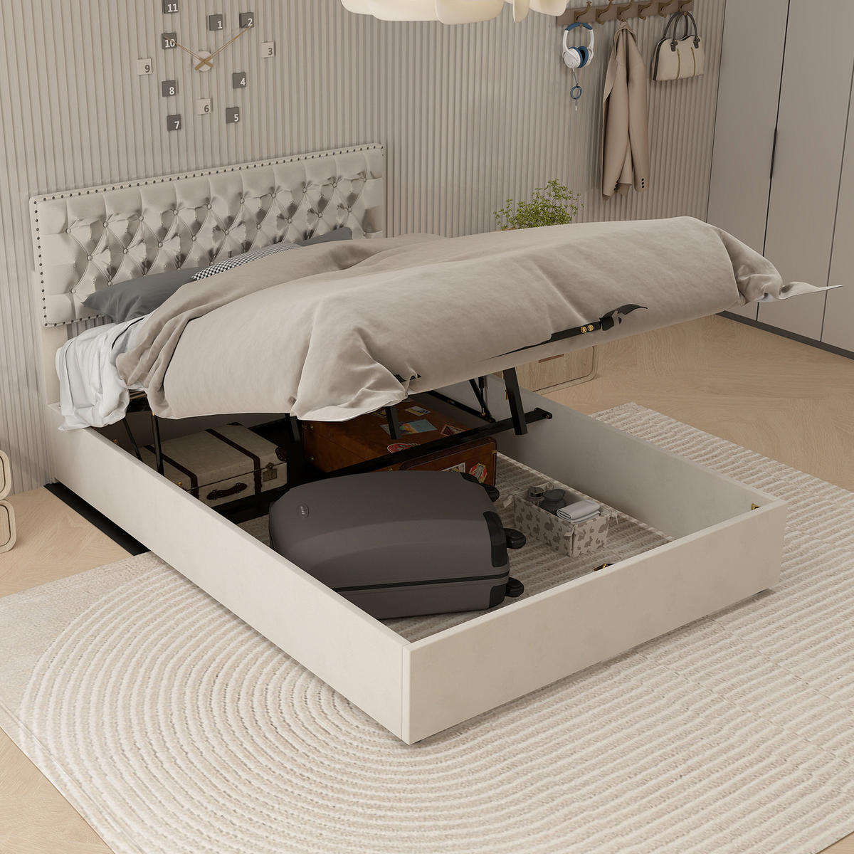 POLSTERBETT 160x200 cm Stauraum hydraulisch beige - Beige, Textil (160/200cm) - LEBENLANG