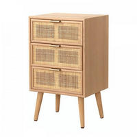 NACHTTISCH mit 3-Schubladen-Front aus natürlichem Rattangeflecht - Apfelbaumfarben, Holzwerkstoff (36.5/71/42cm) - Calicosy