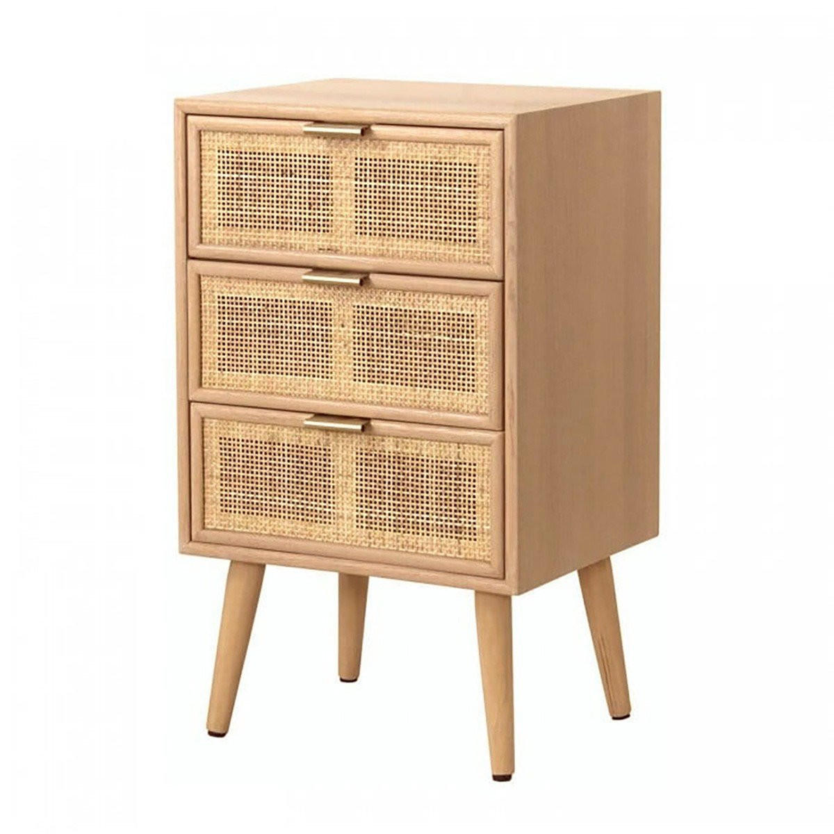 NACHTTISCH mit 3-Schubladen-Front aus natürlichem Rattangeflecht - Apfelbaumfarben, Holzwerkstoff (36.5/71/42cm) - Calicosy
