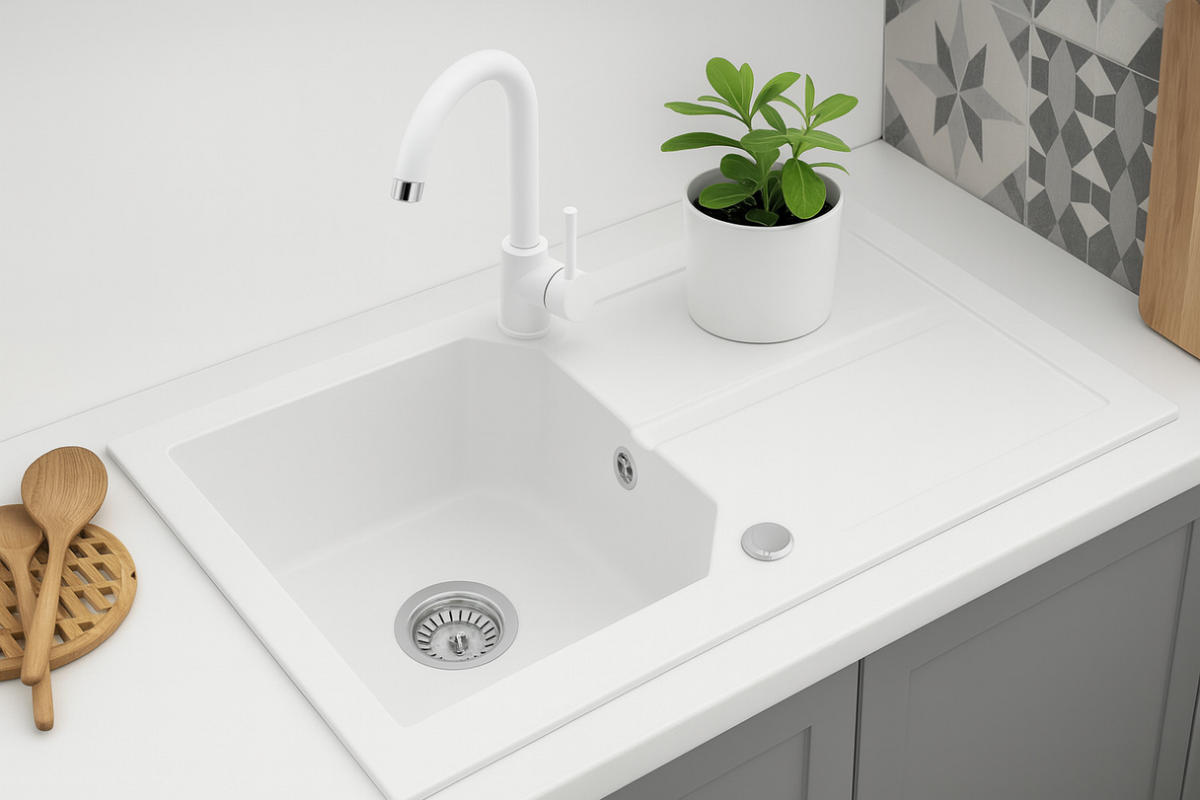 GRANITSPÜLE KDO weiss 750x435mm - Weiß, Holzwerkstoff (43/17/43cm) - roe furniture