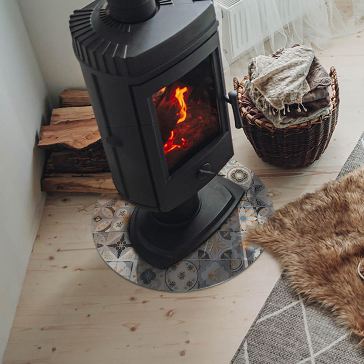 GLASPLATTE für Kamin Ø 50 cm Grau - Grau, Glas (50/50/0.4cm) - ArtPrintCave