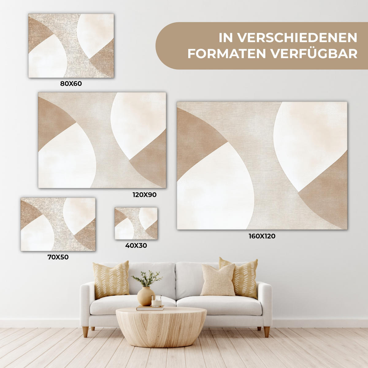 LEINWANDBILD Braun - Japandi - Abstrakt 40x30 cm - Sandfarben, Textil (40/30cm) - MuchoWow