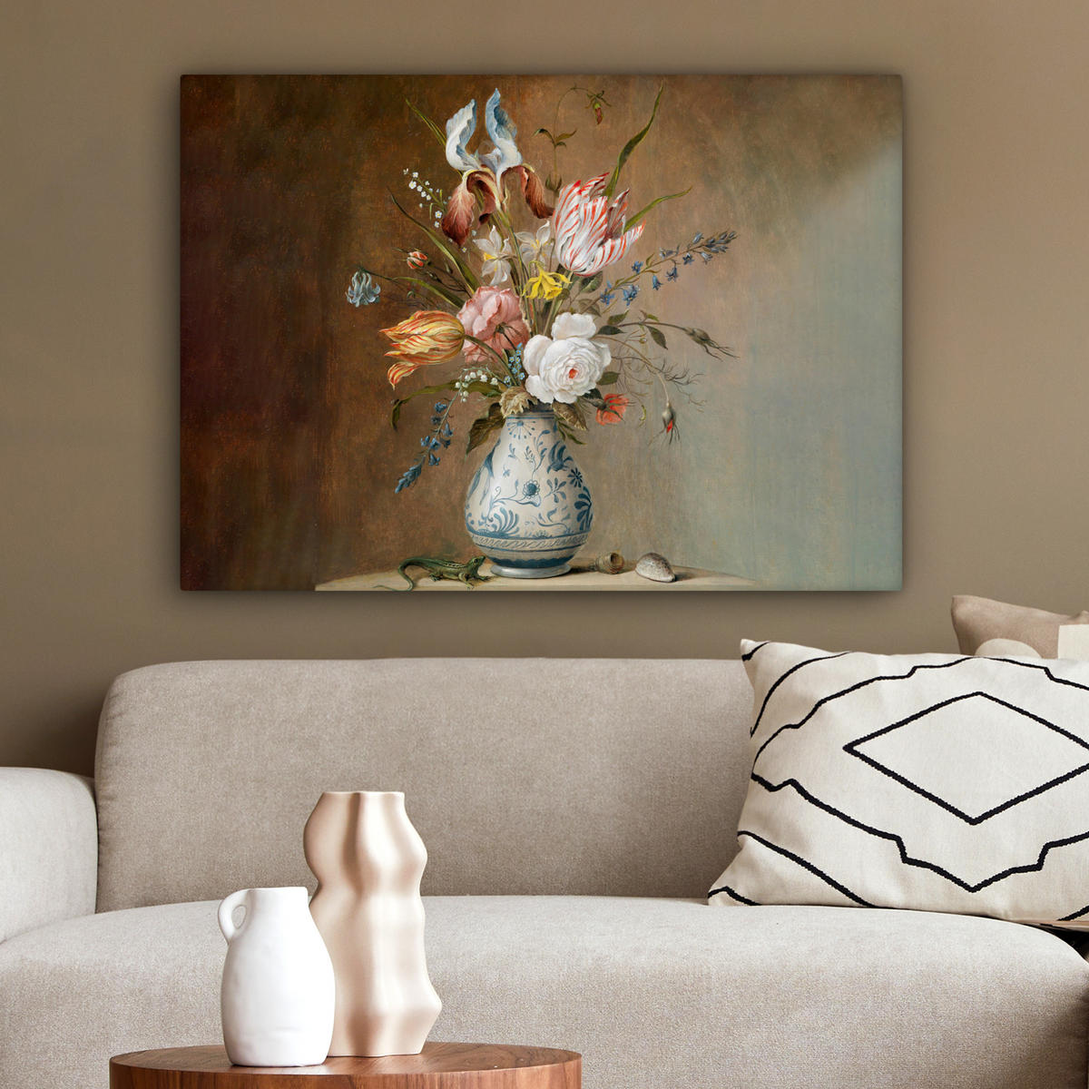 LEINWANDBILD Alte Meister - Blumen - Balthasar van der Ast Wandbilder 80x60 cm - Hellbraun, Textil (80/60cm) - MuchoWow