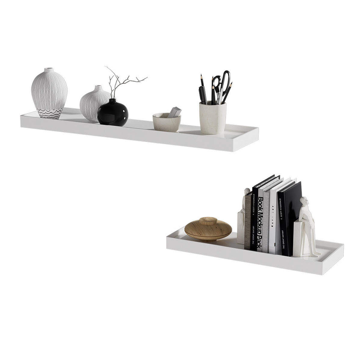 WANDREGAL Erni Weiß 60 x 3 cm 2er-Set - Weiß, Holzwerkstoff (60/3/15cm) - Vicco