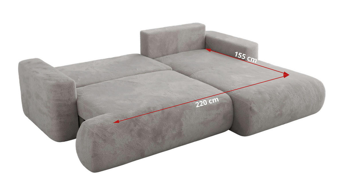 ECKSOFA OVO L Hellgrau Plüsch - Links Seite - Hellgrau/Schwarz, Kunststoff/Textil (271/195cm) - MKS