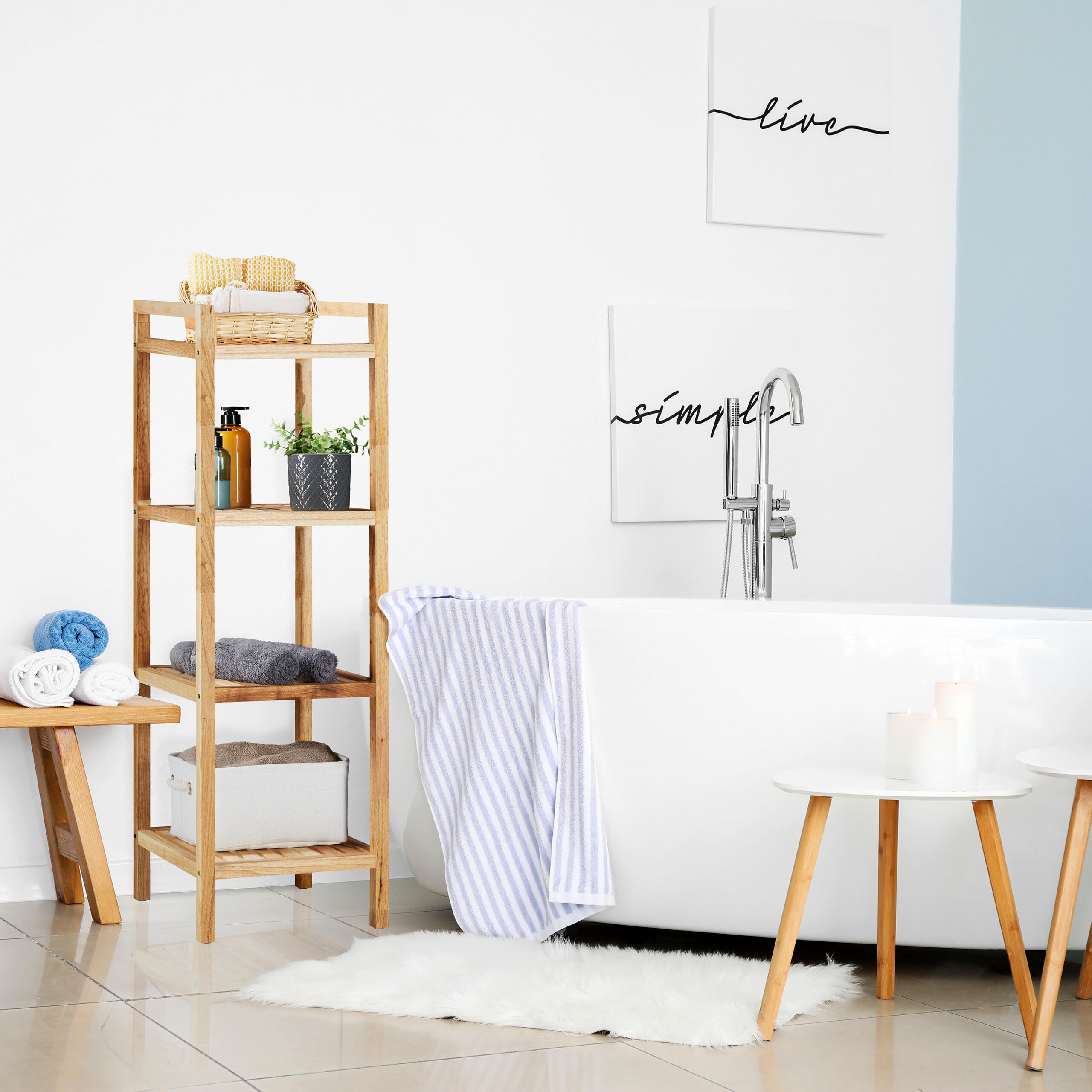 BADREGAL - Hellbraun, Holz (35/110/35cm) - Relaxdays