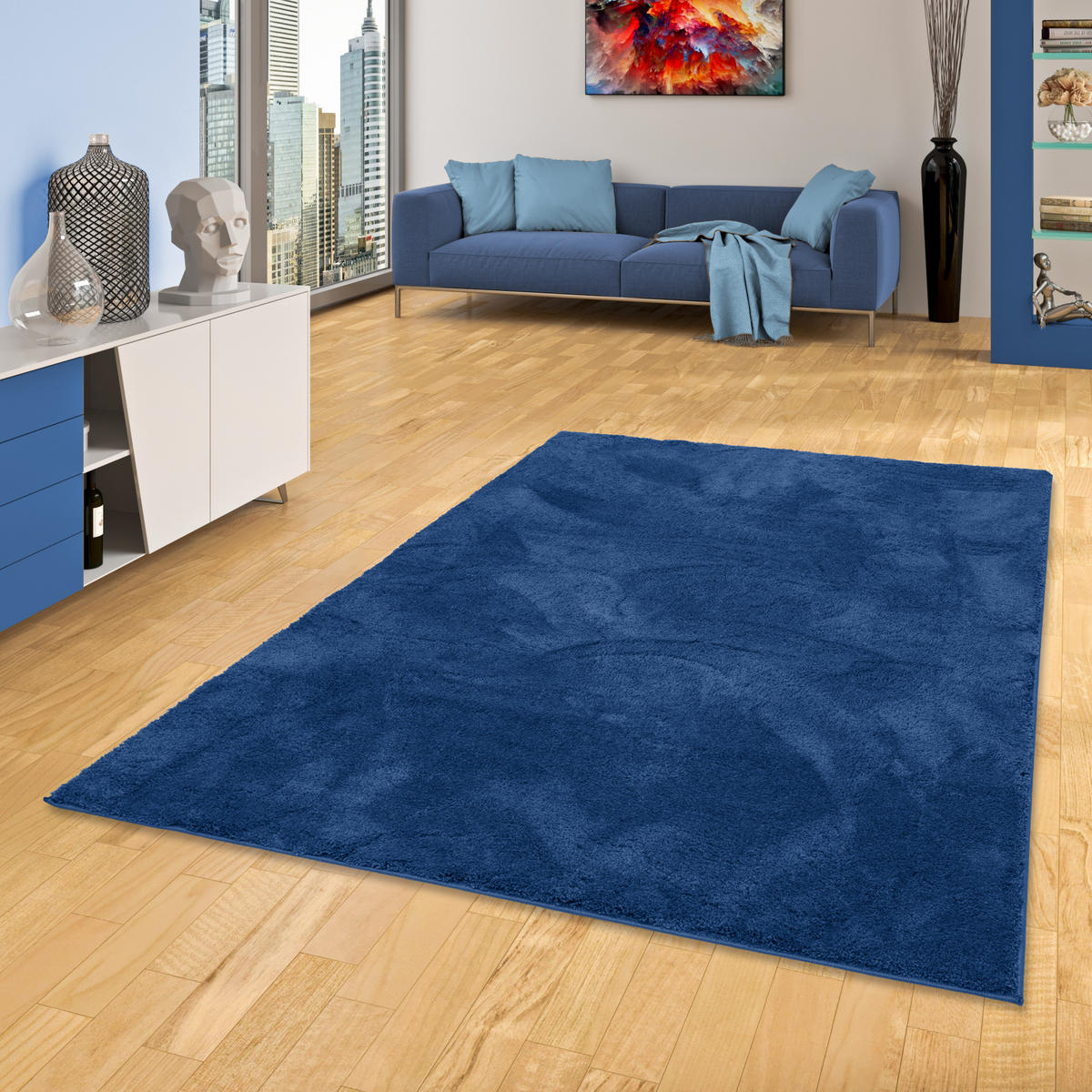 HOCHFLOR LANGFLOR SUPER SOFT TEPPICH SILKY - Dunkelblau, Textil (140/200cm) - Pergamon