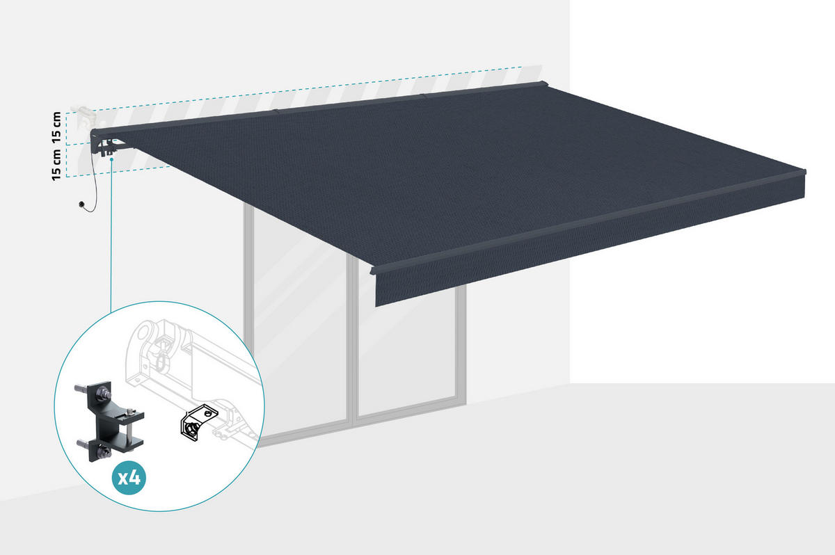 HALBKASSETTENMARKISE Fazzio Graue 5m x 3m motorisierte - Premium-Leinwand 320g/m² - Grau, Metall (500/270/300cm) - Cazeboo