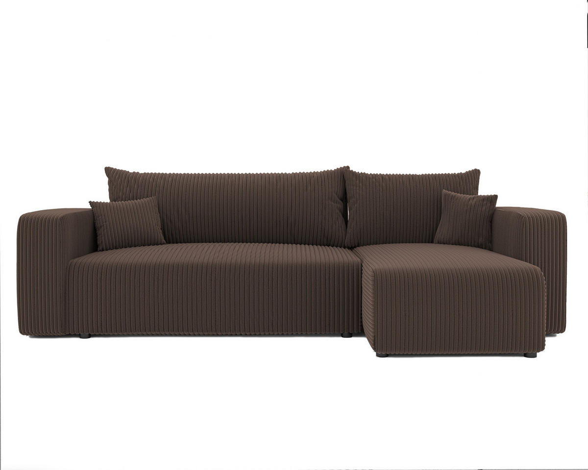 ECKSOFA Braun Cord-Stoff mit Bettkasten - Braun, Textil (248/145cm) - Idohome