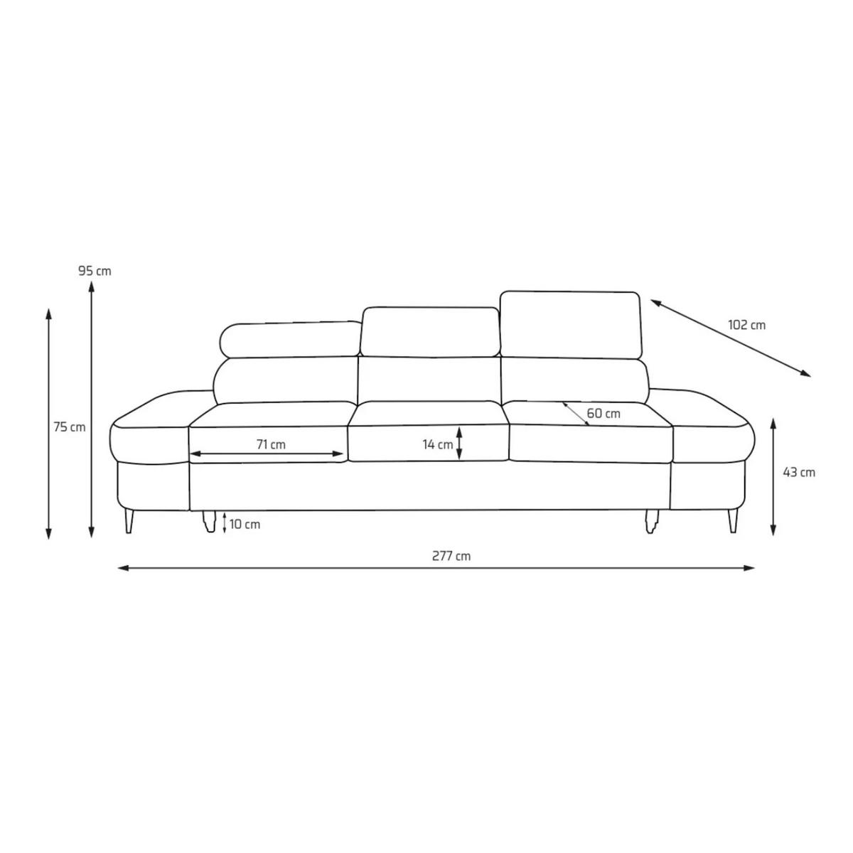 3-SITZER Sofa PRIAM mit Schlaffunktion 125x277 Velours Hellgrau - Hellgrau/Schwarz, Holz/Textil (278/95/102cm) - Muffo