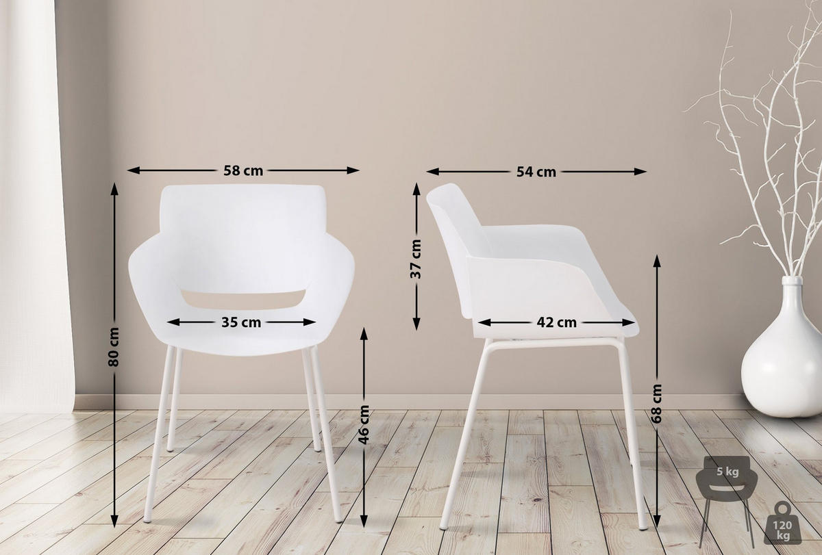 STUHL Kunststoff weiß - Weiß, Kunststoff/Metall (58/80/54cm) - CLP