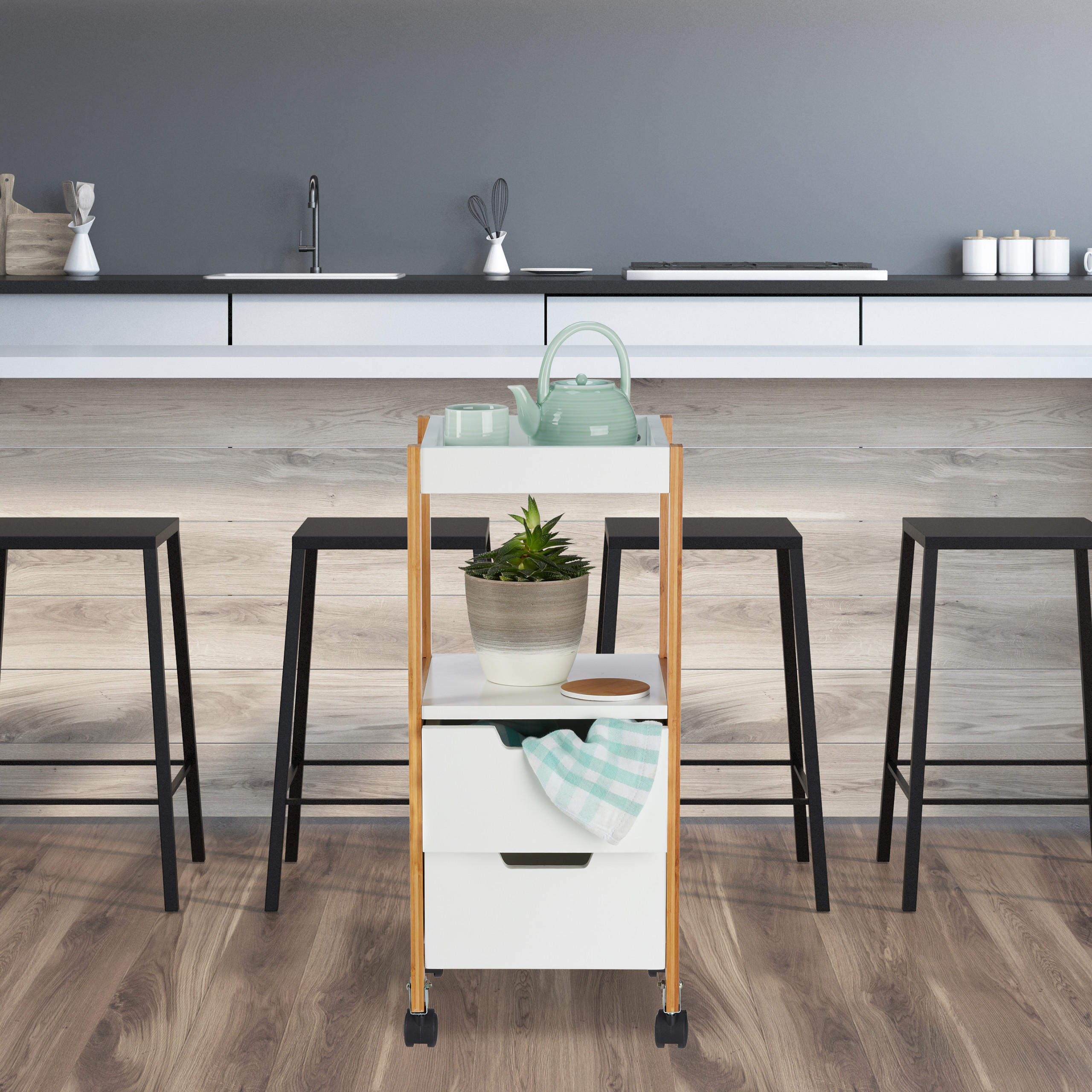 ROLLWAGEN - Multicolor, Holz/Holzwerkstoff (30/69/30cm) - Relaxdays