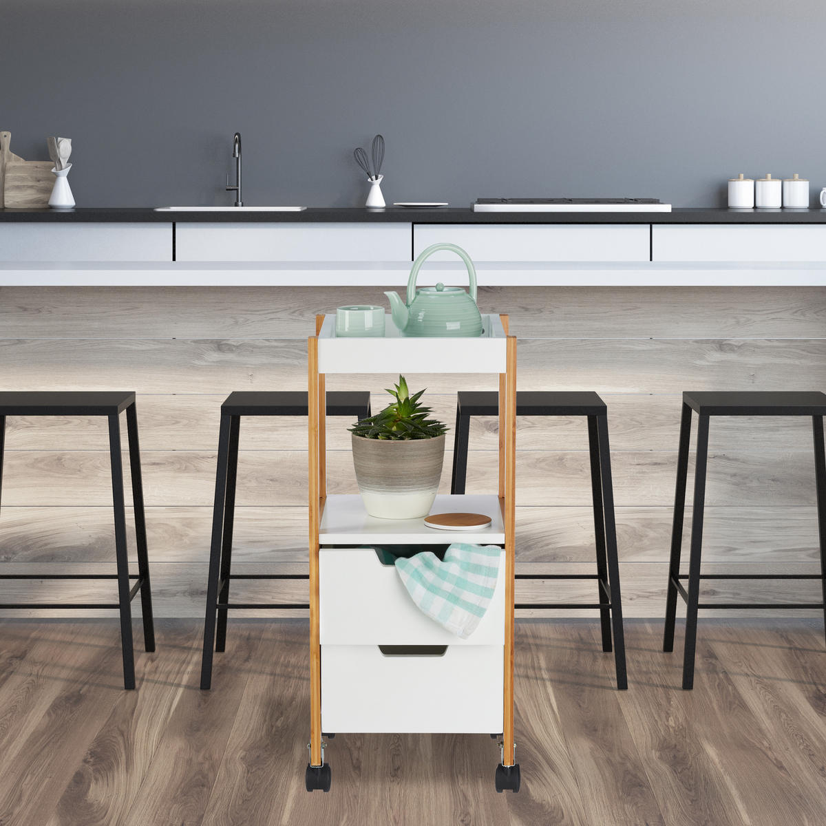 ROLLWAGEN - Multicolor, Holz/Holzwerkstoff (30/69/30cm) - Relaxdays