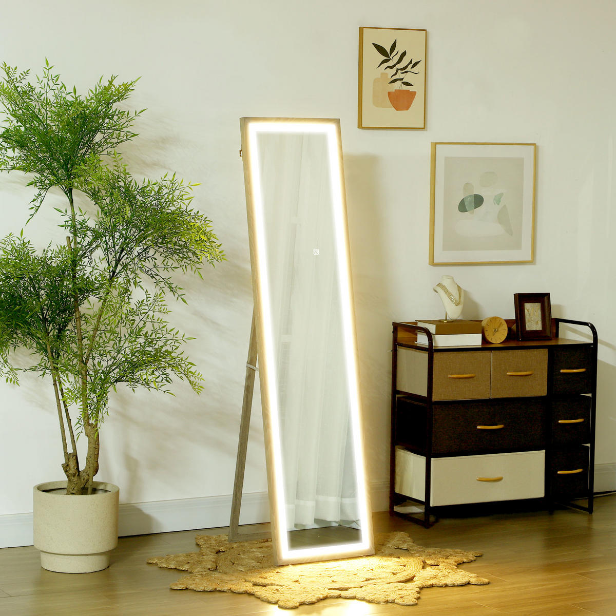 GANZKÖRPERSPIEGEL 40 x 160 cm Standspiegel mit LED-Lichte, 3 Lichtfarben, Grau - Grau, Glas (5/160/40cm) - HOMCOM