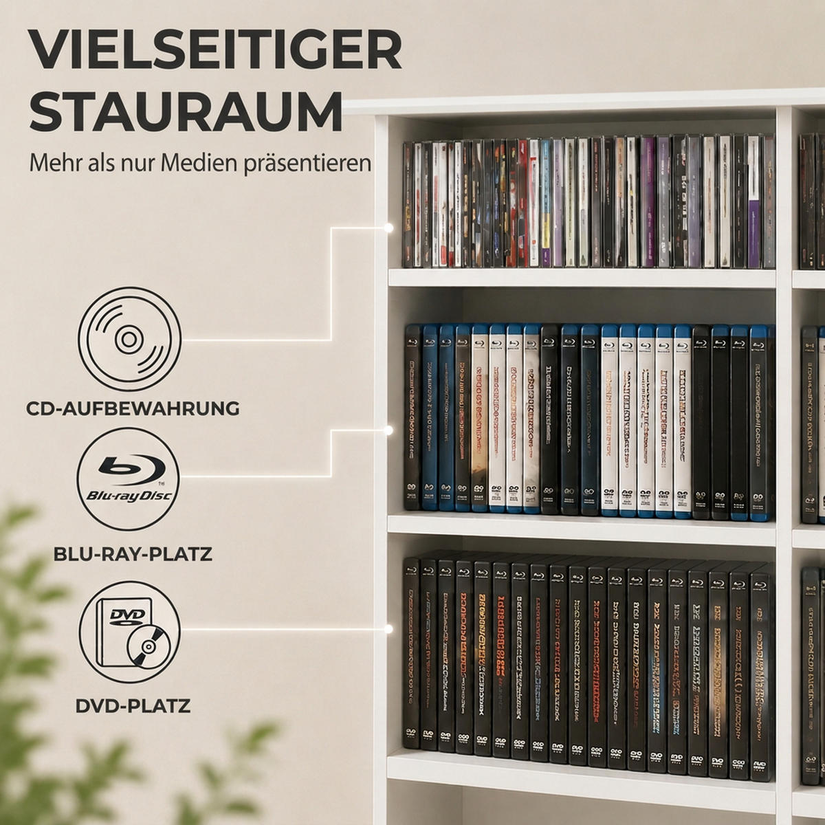 MEDIENREGAL Spanplatte Weiß - Weiß, Holzwerkstoff (24/126.3/106.5cm) - HOMCOM
