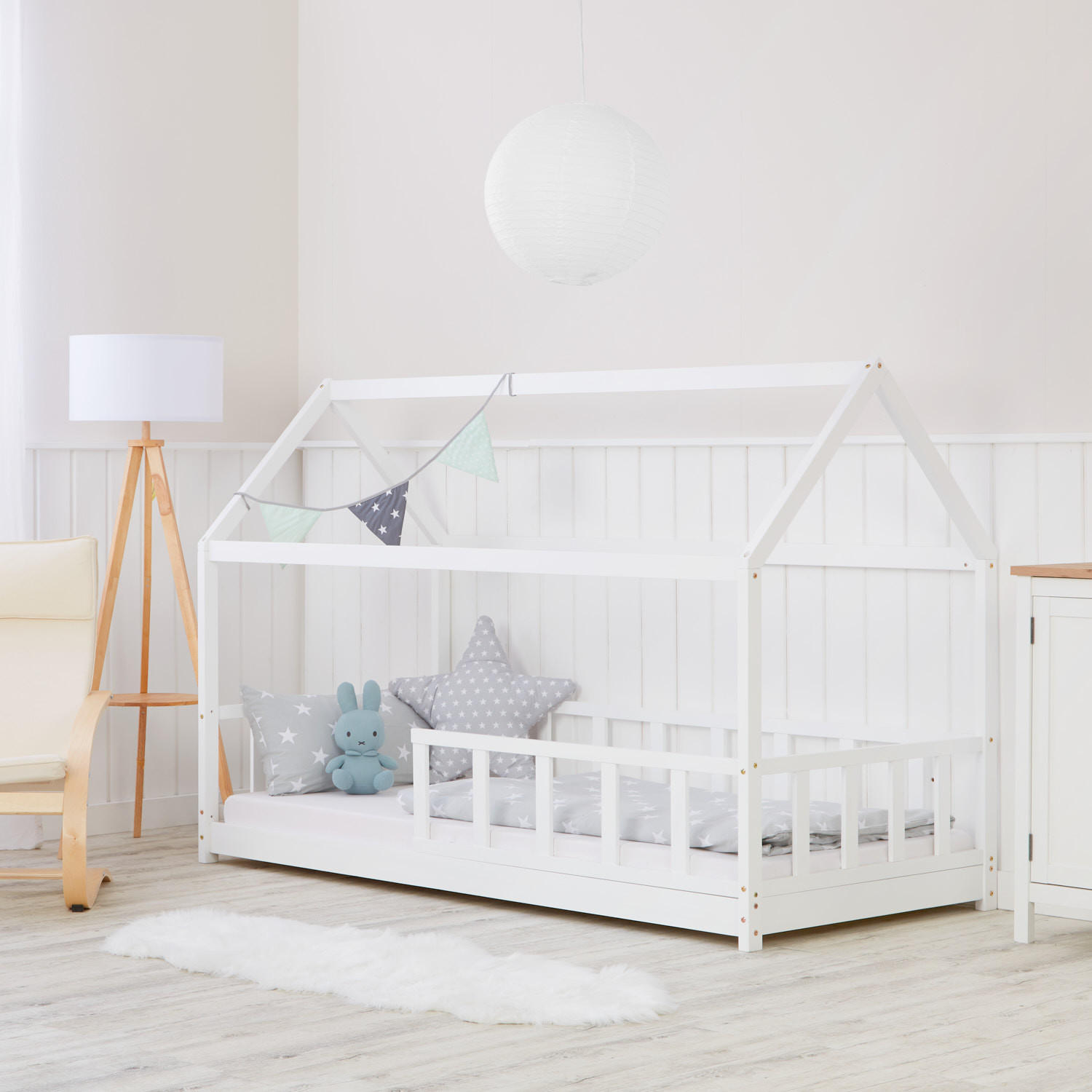 BODENBETT 90/200 cm in Weiß mit Lattenrost - Weiß, Holz (90/200cm) - Homestyle4u