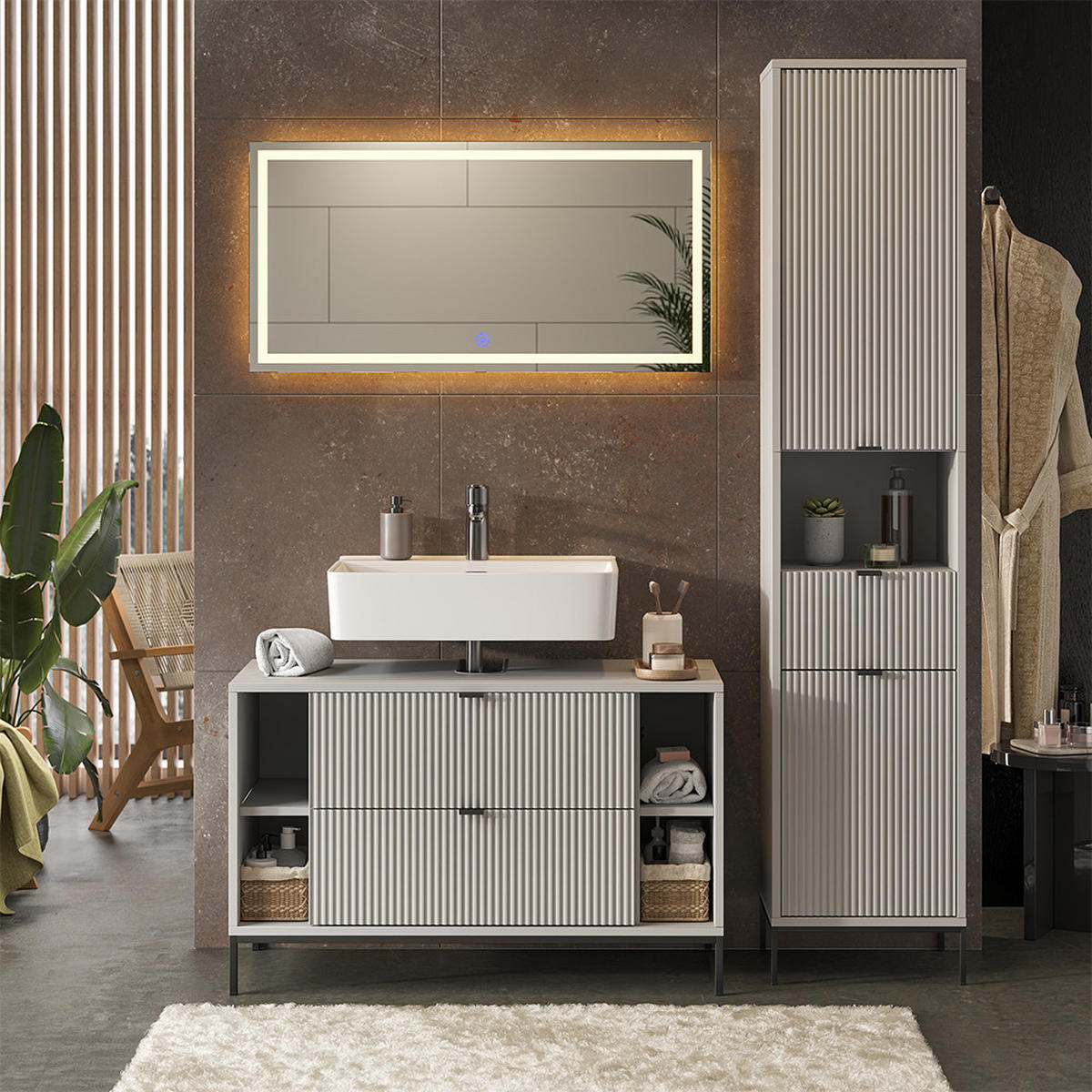 BADMÖBEL-SET Eliza Grau 3 Teile - Grau, Holzwerkstoff (100/63/45.1cm) - Vicco