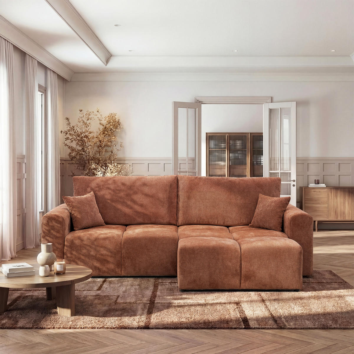 ECKSOFA BALOO mit Schlaffunktion und Bettkasten Orange - Orange, Holzwerkstoff/Kunststoff (250/90/160cm) - Idohome