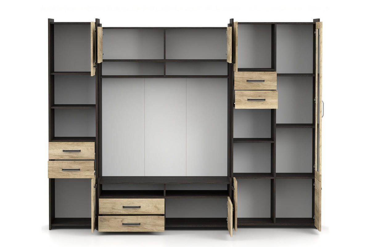 WOHNWAND MAURO MINI 232 cm in Eiche Canterbury / Eiche Country Grey - Eichefarben, Holzwerkstoff (232/190/53cm) - Deine Möbel 24