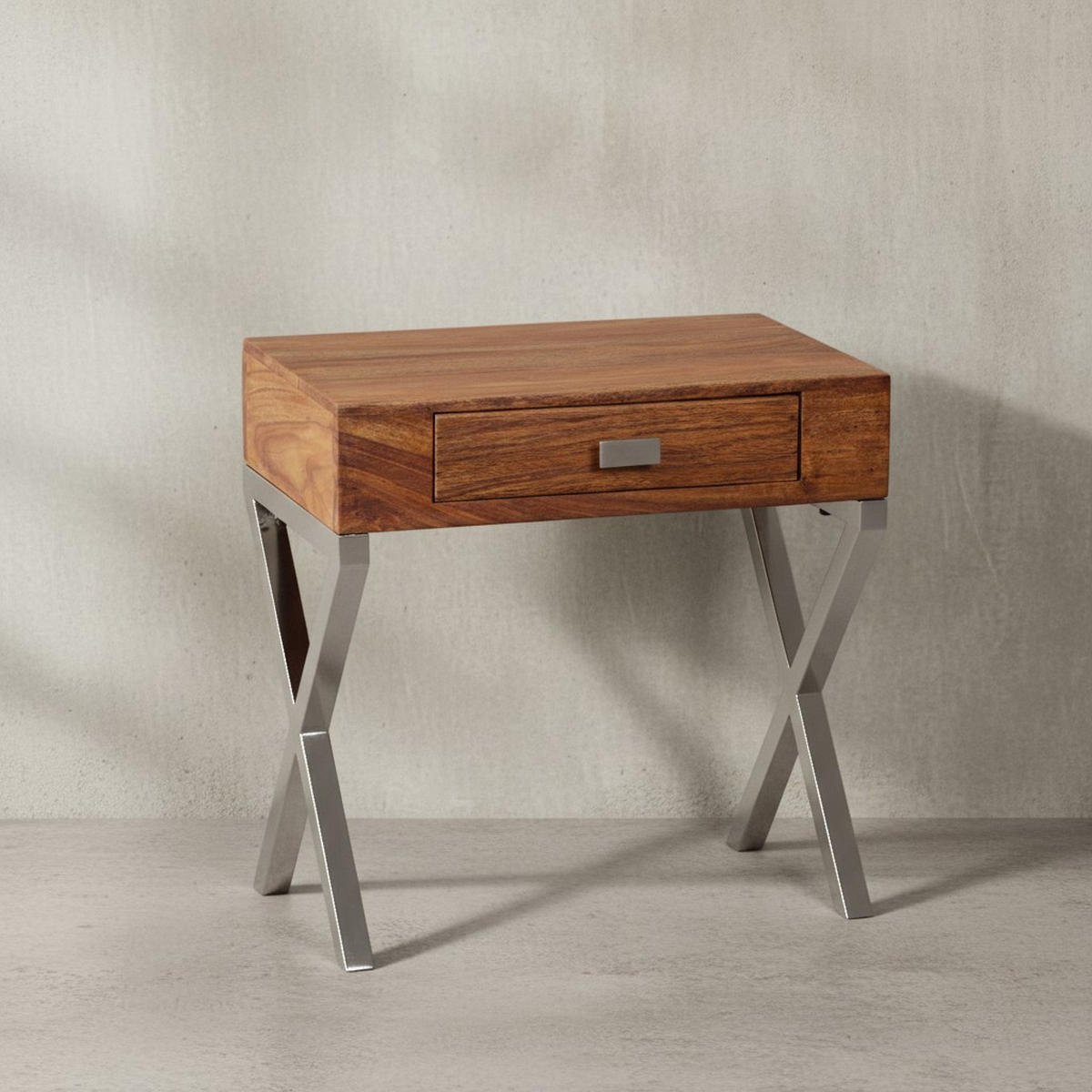 NACHTTISCH – Massivholz, Chrombeine, Landhausstil - Silberfarben/Braun, Holz (45/50/45cm) - KADIMA DESIGN