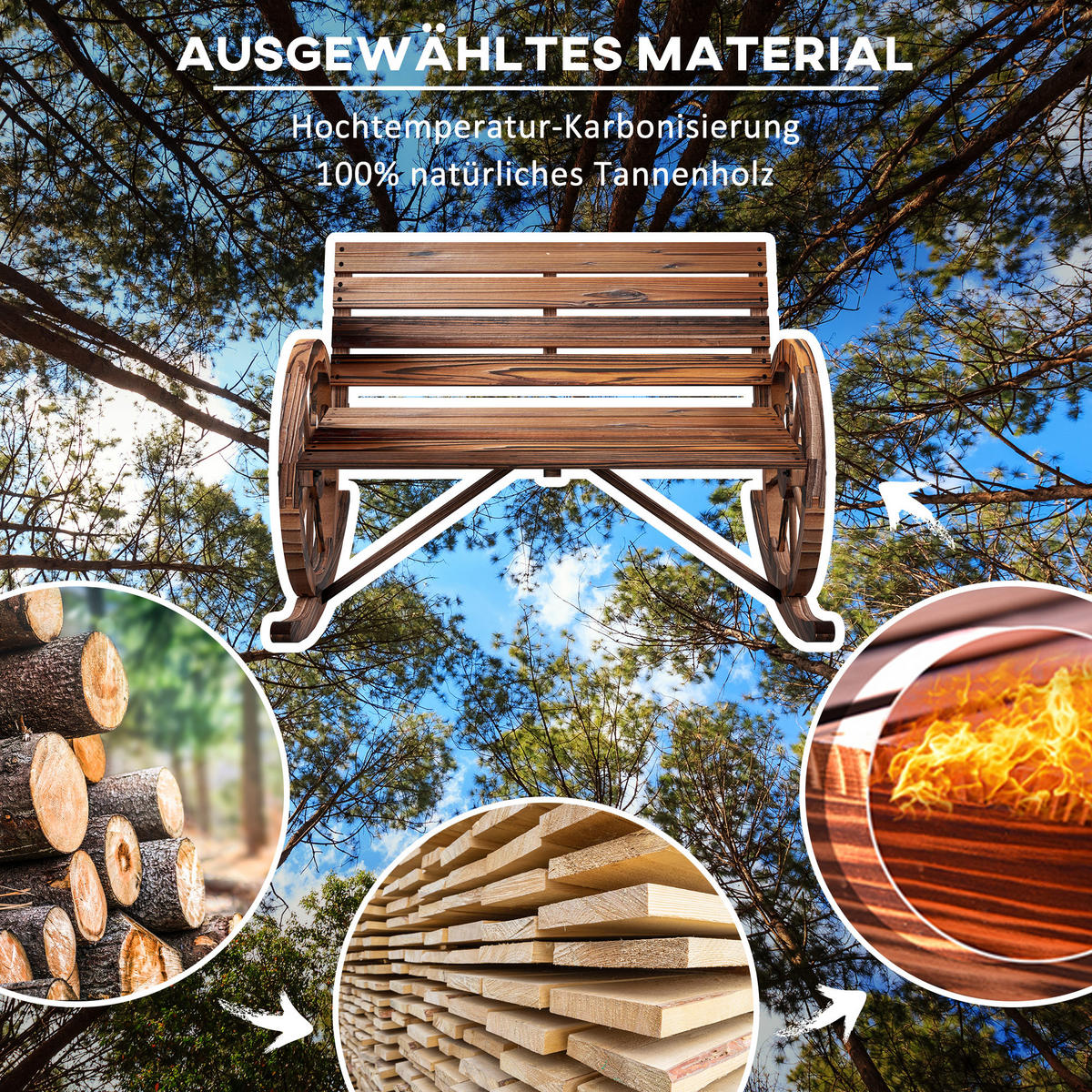 SCHAUKELBANK aus Holz, mit Armlehne, 2 Sitzer, für Garten, Balkon, Verkohlt - Dunkelbraun, Holz (88/74/105cm) - Outsunny