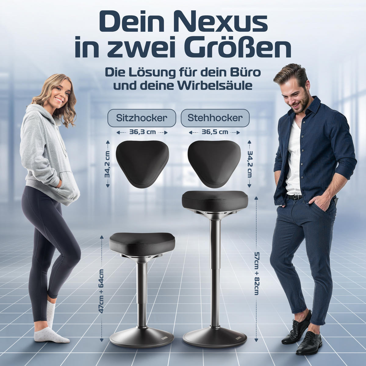 BÜROHOCKER Nexus Schwarz - Schwarz, Textil/Metall (36/64/36cm) - Clouvou