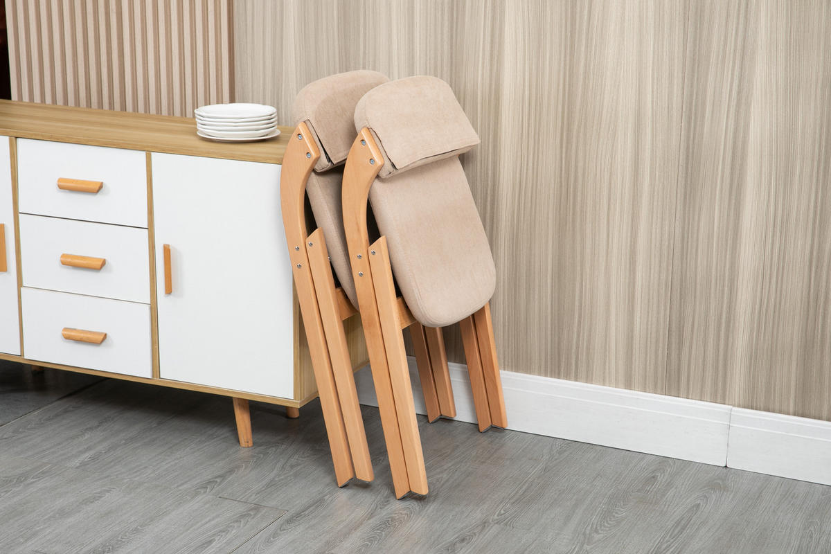 KLAPPSTUHL DE-36260 2er-Set mit gepolstertem Sitz Khaki - Sandfarben, Holz (54/60/79cm) - ComfortXL