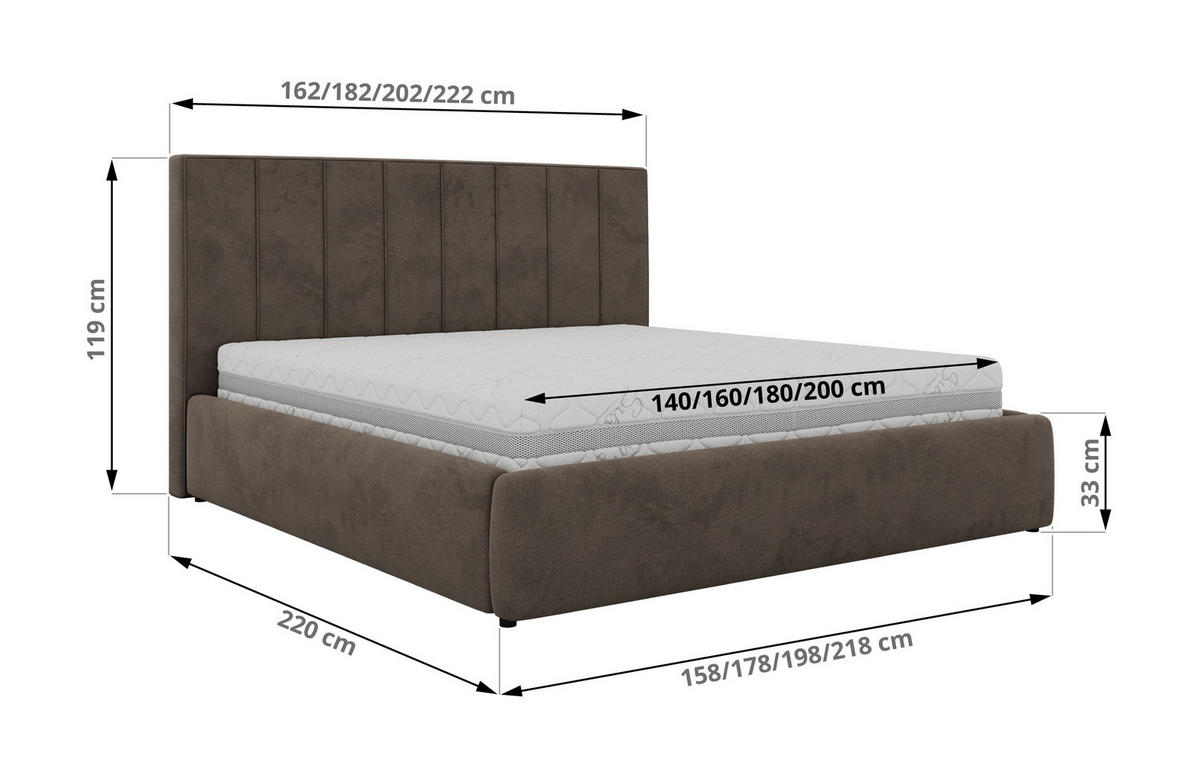 ČALOUNĚNÁ POSTEL TENARDO CLASSIC 200/200 - Hnědá Samet - bez matrace - černá/hnědá, textil/plast (200/200cm) - MKS