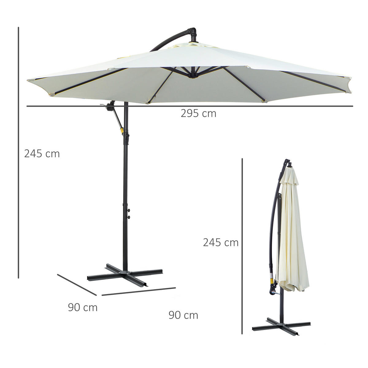 SONNENSCHIRM, Stahl, Polyester, Cremeweiß - Creme, Metall (3/3cm) - Outsunny