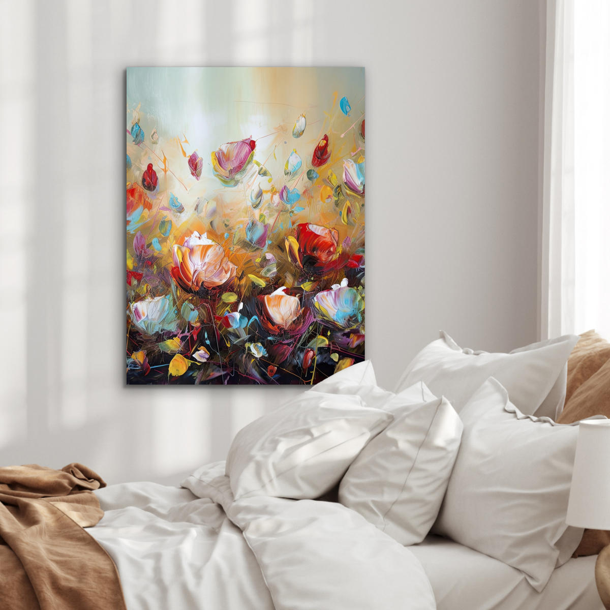 KOVOVÝ OBRAZ Kvety - Umenie - Príroda - Olejomaľba 60x80 cm - viacfarebná, kov (60/80cm) - MuchoWow