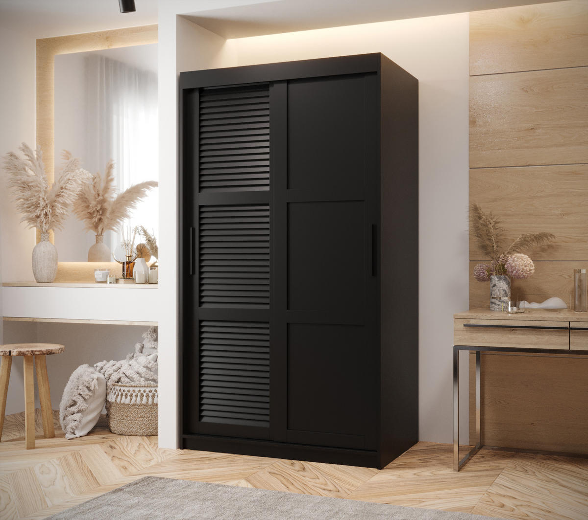 SCHWEBETÜRENSCHRANK 200/100/62 2-türig - Schwarz, Holz/Kunststoff (100/200/62cm) - MÖBEL KRYSPOL