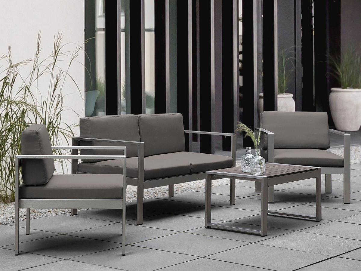 GARTENSOFA Aluminium 2-Sitzer Auflagen dunkelgrau Salerno - Dunkelgrau, Metall (142/80/70cm) - Beliani