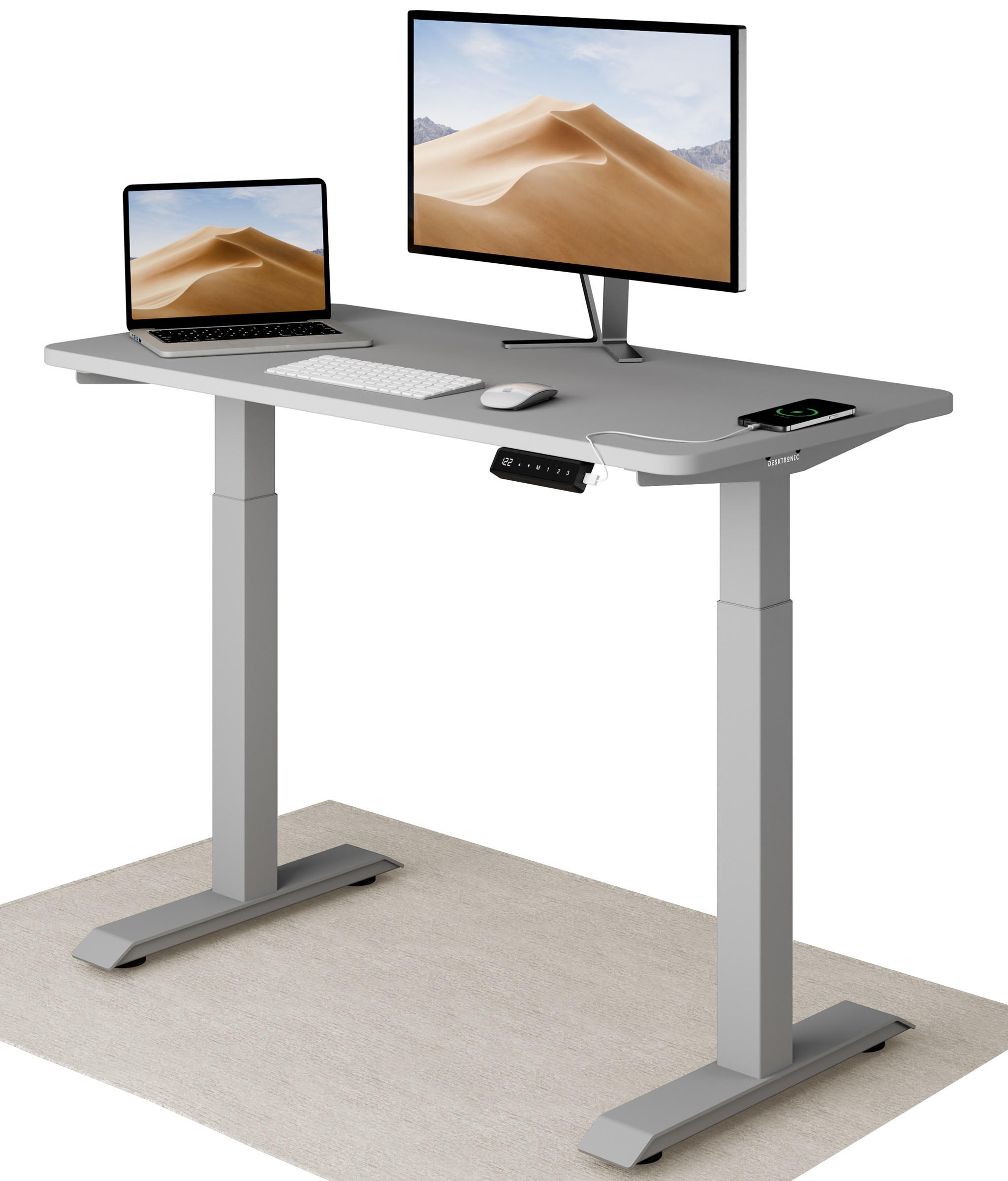 SCHREIBTISCH Elektrisch Höhenverstellbarer HomeOne 120x60cm Grau/Grau mit Memory-Funktion, Anti-Kollisions Technologie - Grau, Holzwerkstoff (60/120/72cm) - Desktronic