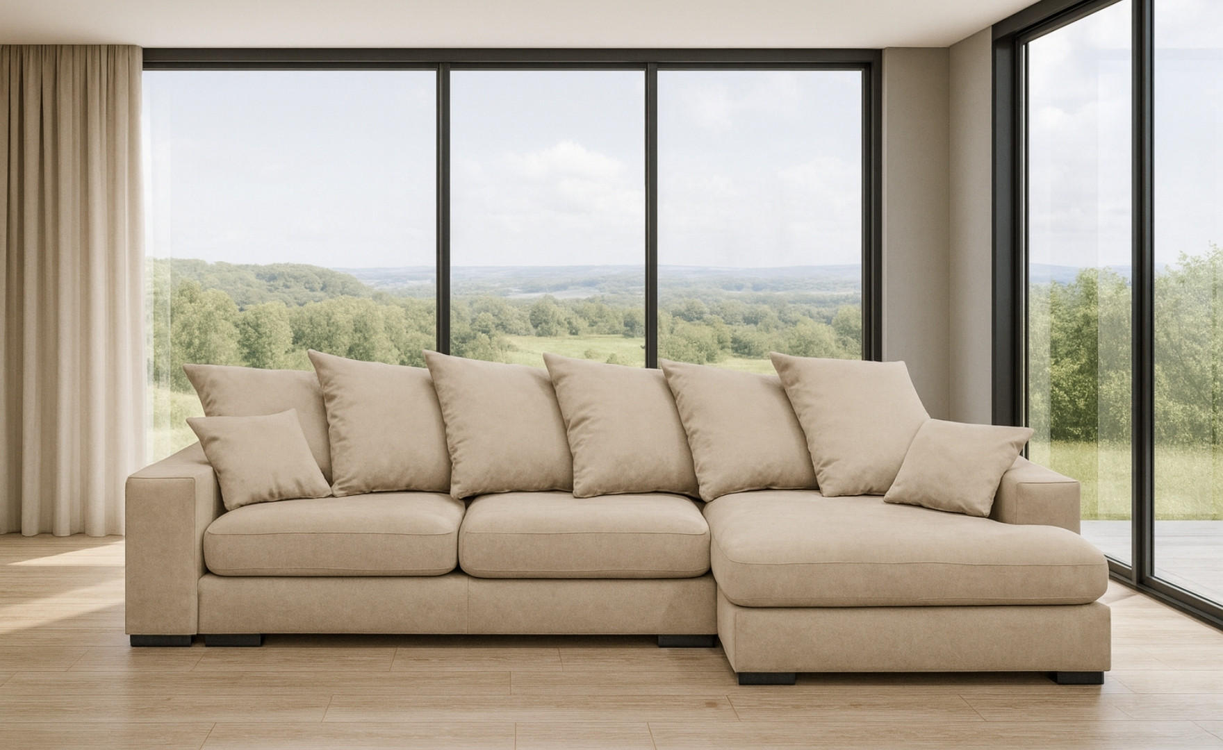 ECKSOFA Mit Schlaffunktion Und Bettkasten Couch L-form Gabon Stoff Riviera Rechts Hellbeige - Sandfarben, Holz (285/155cm) - Kaiser Möbel