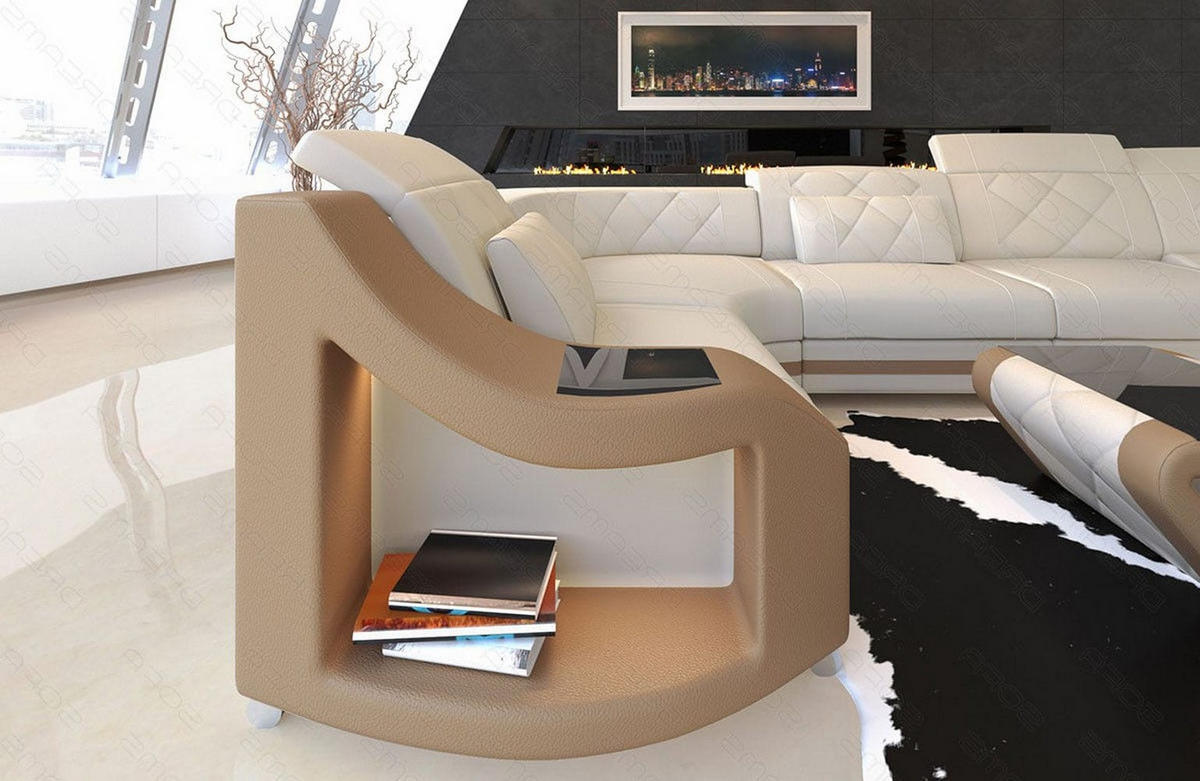 WOHNLANDSCHAFT Stoff Sofa Swing U Form Elfenbein Sandbeige Mikrofaserstoff - Sandfarben, Kunststoff (404/90/220cm)