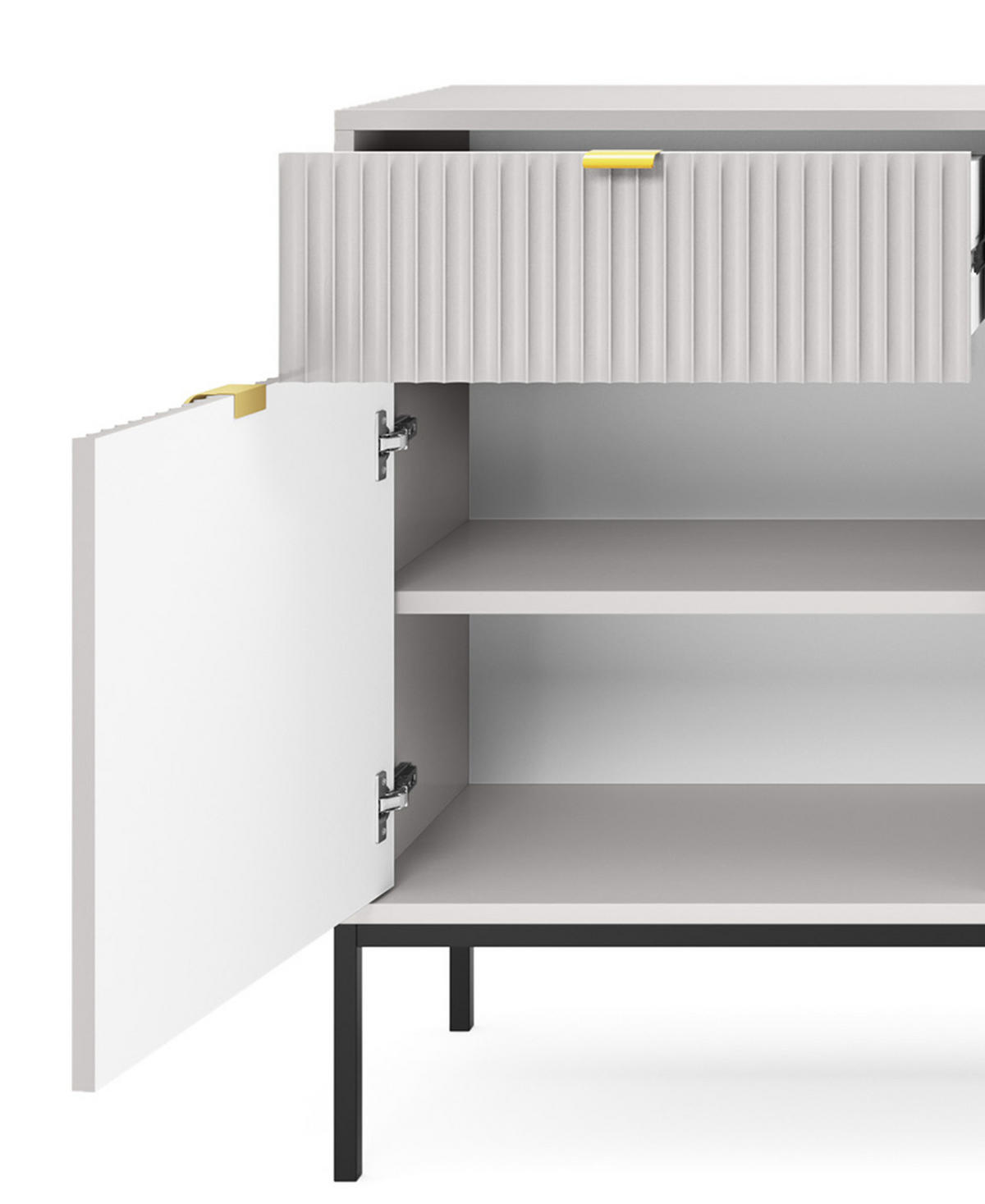 KOMMODE NOVA - KSZ154, Geriffelte Fronten, goldene Griffe 154x39x83 cm Grau - Graphitfarben/Schwarz, Holzwerkstoff/Kunststoff (154/83/39cm) - DomoHome