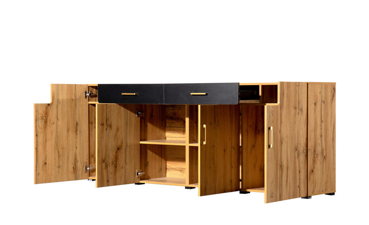 SIDEBOARD Holz- und Schwarzoptik 208/39,5/80 cm - Braun, Holzwerkstoff (39.5/80/208cm) - Urban Meuble