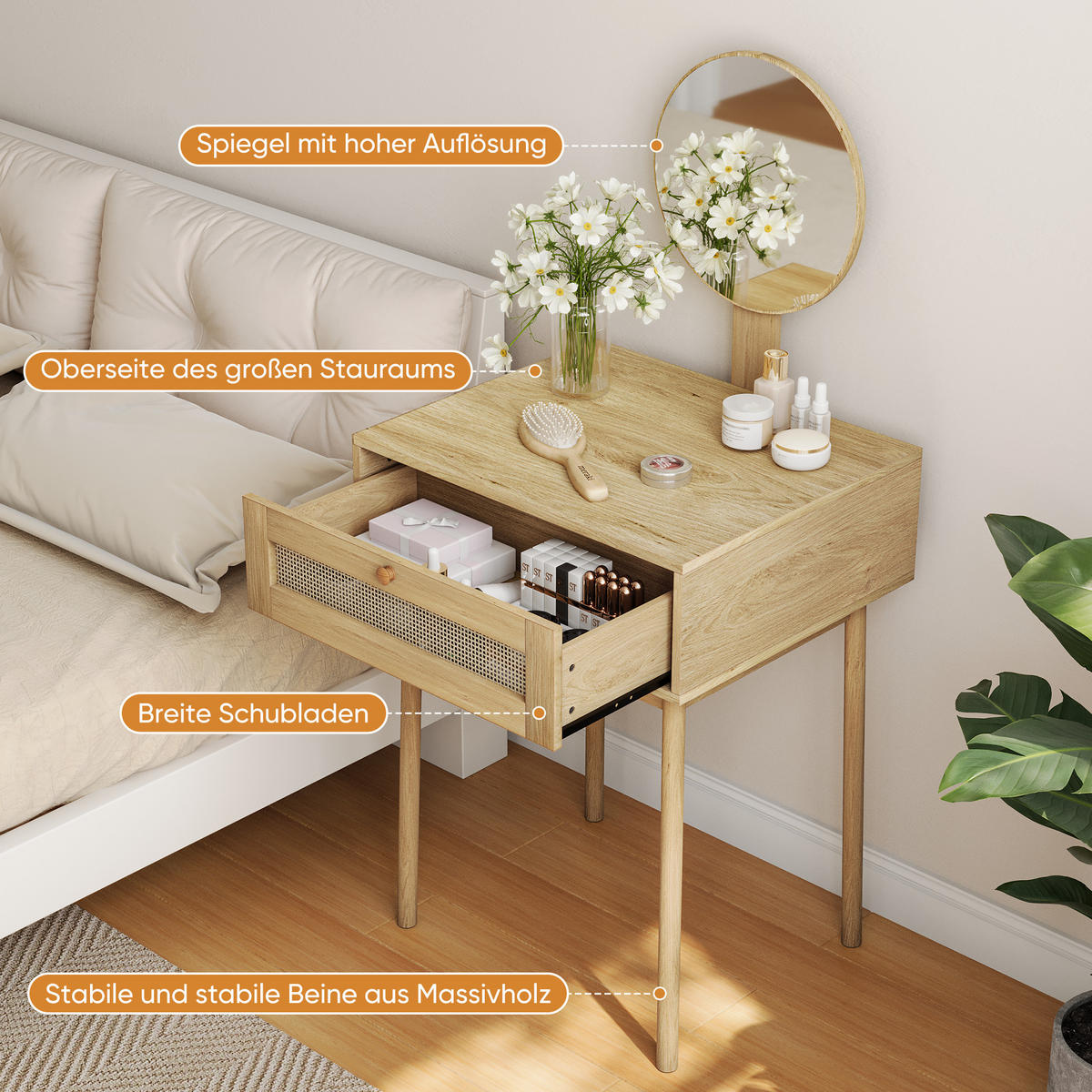 SCHMINKTISCH Böhmisch 60/50/128 cm - Braun, Holzwerkstoff (50/128/60cm) - Urban Meuble
