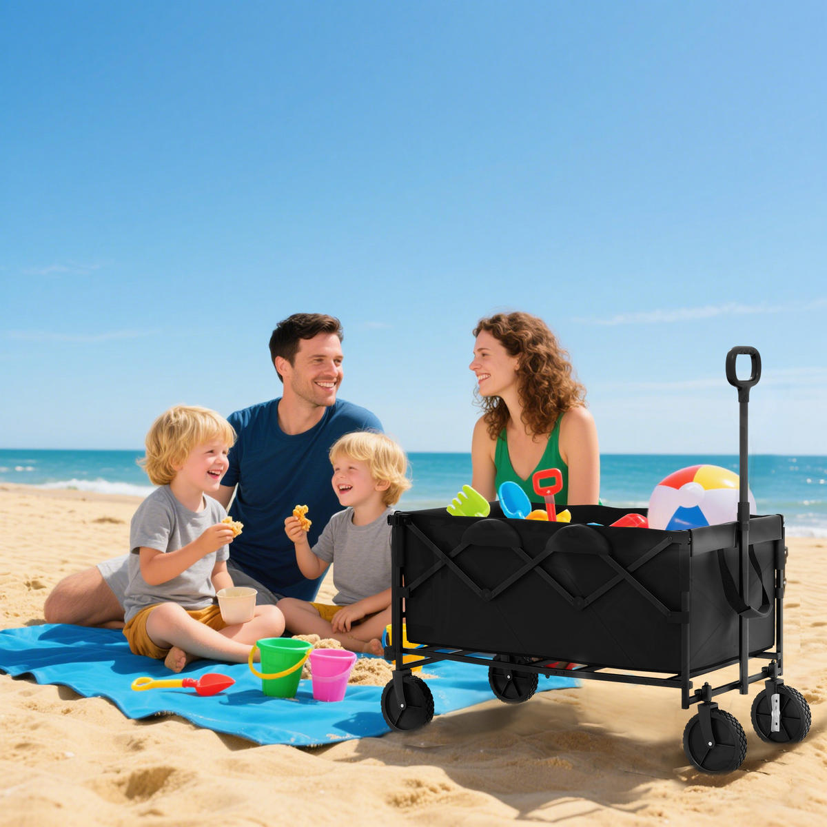 GARTENWAGEN DE-10371 klappbar, erweiterbar, 100 kg Schwarz - Schwarz, Metall (55/102/95cm) - ComfortXL