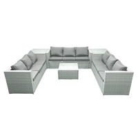 GARTENMÖBELSET mit 3-SITZER SOFA,COUCHTISCH Polyrattan Hellgrau-Mix 9-Sitzer - Hellgrau/Grau, Glas/Kunststoff - Fimous
