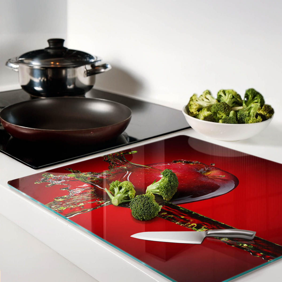 GLASPLATTE 60x52 cm Apfel und Wasser - Rot, Glas (60/0.4/52cm) - TULUP