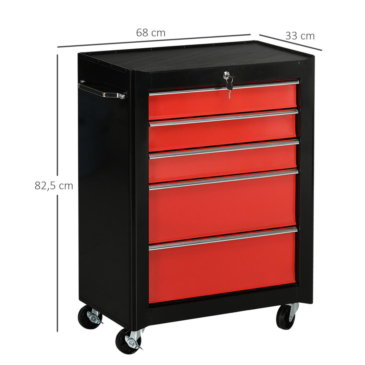 WERKZEUGWAGEN DE-18980 5 Schubladen, abschließbar Rot - Schwarz, Metall (33/82.5/61.5cm) - ComfortXL