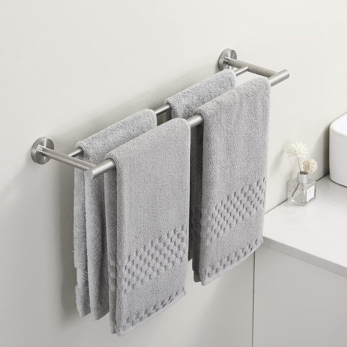 HANDTUCHHALTER Doppel 60 cm Gebürstet Edelstahl - Silberfarben, Metall (14.5/5.1/59.9cm)