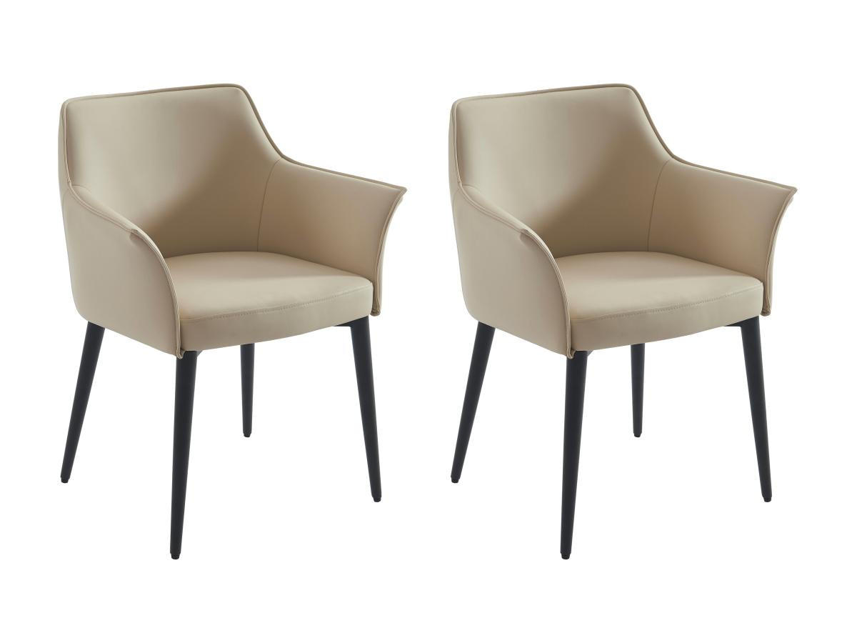 STUHL mit Armlehnen 2er-Set - Kunstleder & schwarzes Metall - Beige - MIALOV - Beige, Leder (57/78/61.5cm) - Vente-Unique